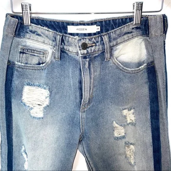 Hidden Distressed Two-Toned‎ High-Waist Jeans - Picture 6 of 13